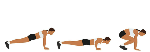 Graphic showing a women demonstrating how to do burpees properly